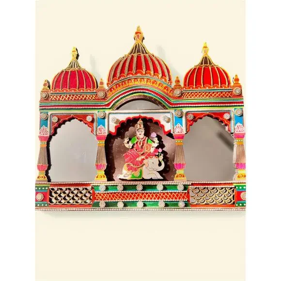 Handcrafted Royal Arch Mirror – Vibrant Indian Craft Décor - Picture 11 of 13